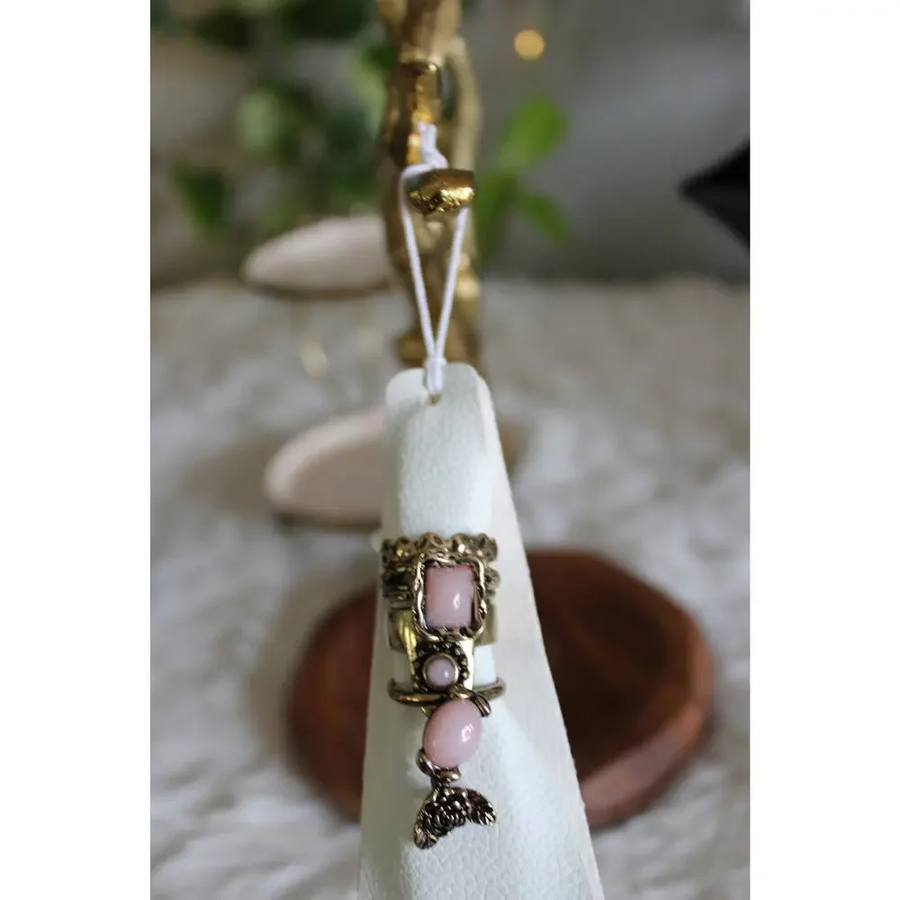 Free People Pink Stone Antique Gold Stackable Ring Set Size 7.5
